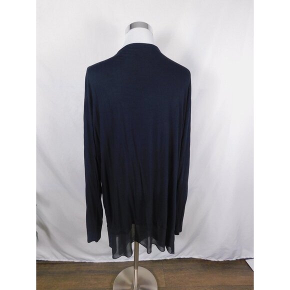 a.n.a A New Approach Cardigan Womens 2X Black Open Front Waterfall Sheer Hem - Picture 5 of 9